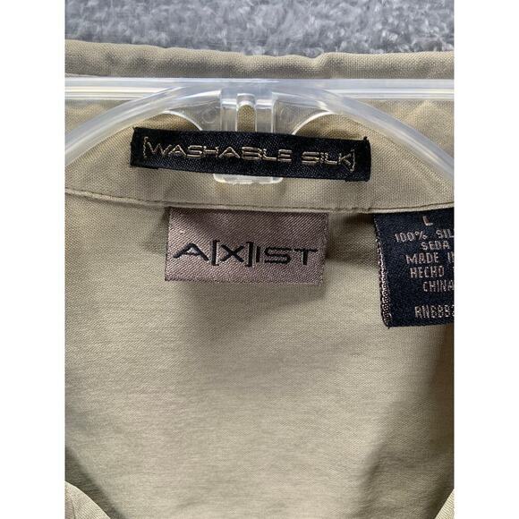 A[X]IST Shirt Men's Large Tan 100% Silk Button-Up Short Sleeve Washable - Picture 3 of 11